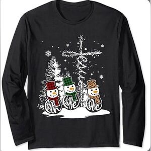 NEW- Love ❤️ Faith Festive Snowman Black Long Sleeve Tee